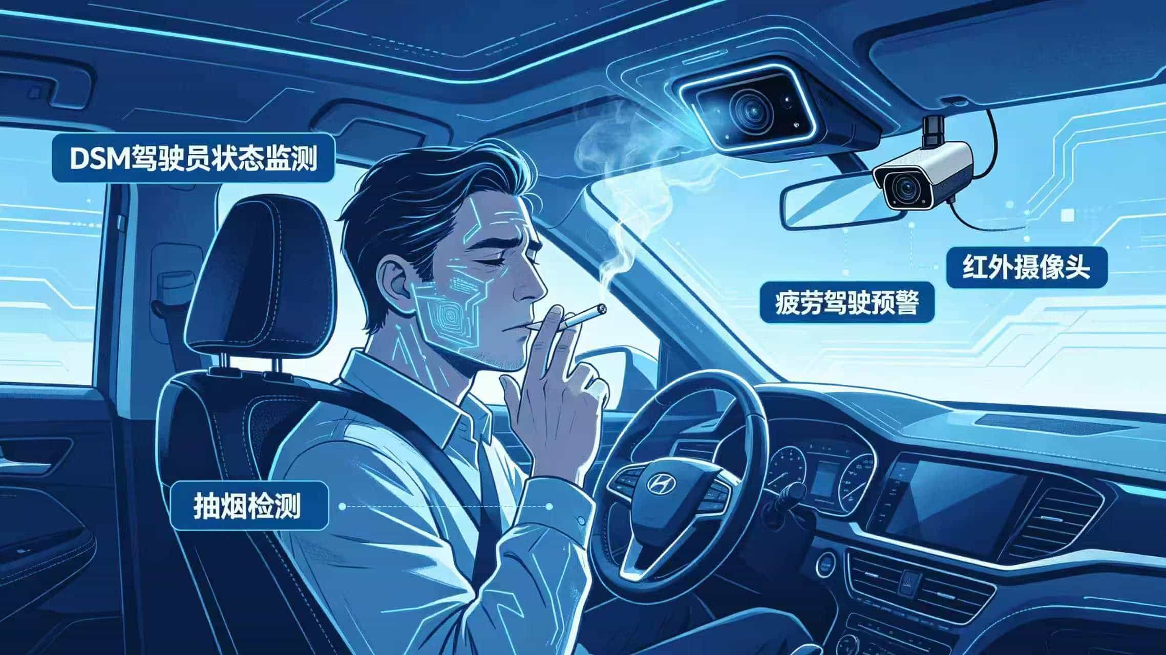 DSM 驾驶员行为监测场景示意图