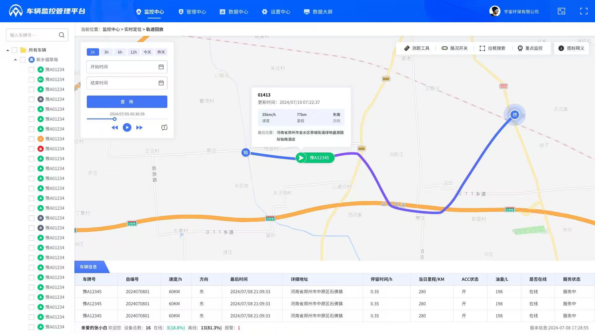 车辆轨迹与状态监控界面示意图