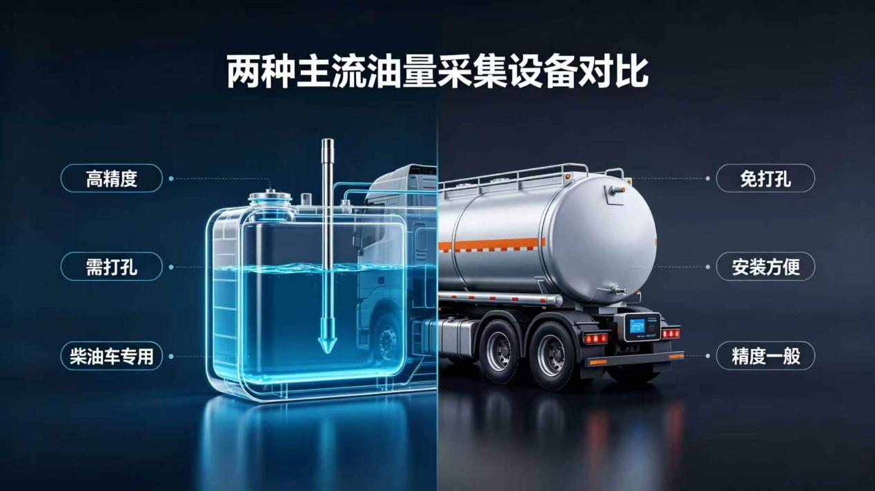 液位油杆与超声波油量传感器对比示意
